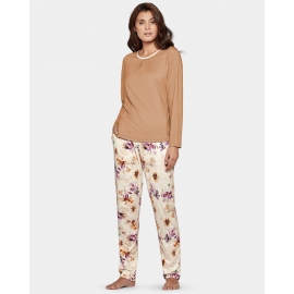 IMPETUS PIJAMA MUJER P/L M/L MODAL/ALGODON 8523K18 BEIGE/FLORES K91 T.MD