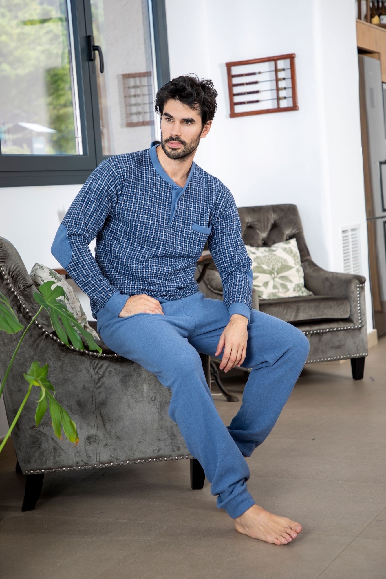 MUSLHER  PIJAMA HOMBRE M/L PUÑO INVIERNO  ART.225623  C.AZUL   T. M