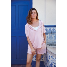 JANIRA  CONJUNTO  SWETER + SHORT  CON CAPUCHA  M/C  1060730   AZUL  T.S