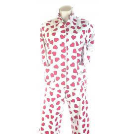 COUP DE COEUR PIJAMA CHICA M/LARGA ABIERTO ALGODON TELA BLANCO CON CORAZONES ROJOS C404GA 374 T.38/S