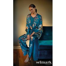 SELMARK PIJAMA P1073 P/LARGO AZUL CYAN /FLORES T.S