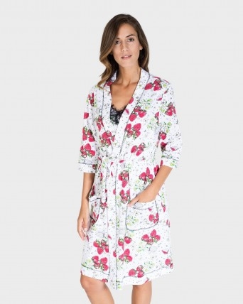 MASSANA BATA MUJER PURE COTTON  MEDIA MANGA L196255 FRESAS . T.S