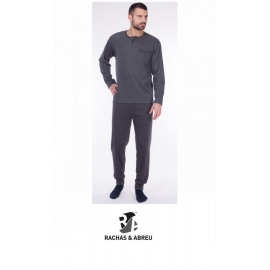 RACHAS &ABREU PIJAMA HOMBRE M/L ABIERTO  20464  GRIS/PUNTOS T.3XL