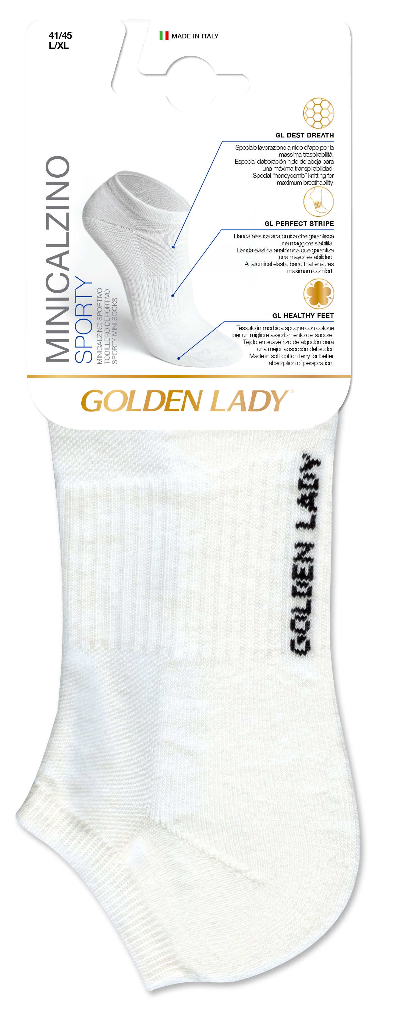 GOLDEN LADY CALCETINES TOBILLEROS 9K KK SPORTY FITNESS COLOR BLANCO T. 41/45