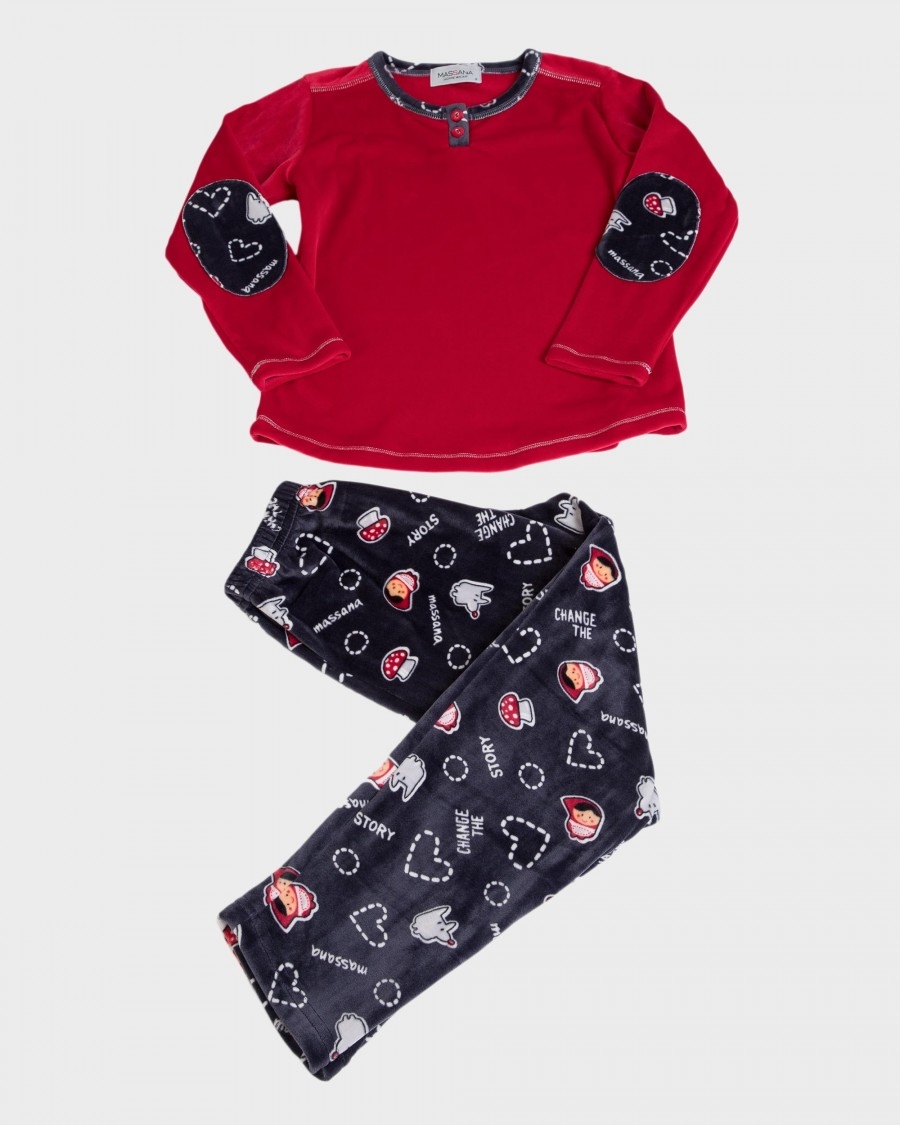 MASSANA PIJAMA NIÑA M/L  TERCIOPELO P701104 ROJO T.16