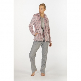 SEÑORETTA  PIJAMA MUJER + BATA CAPUCHA M/L 202132  GRIS/ROSA/LETRAS  T.S/P