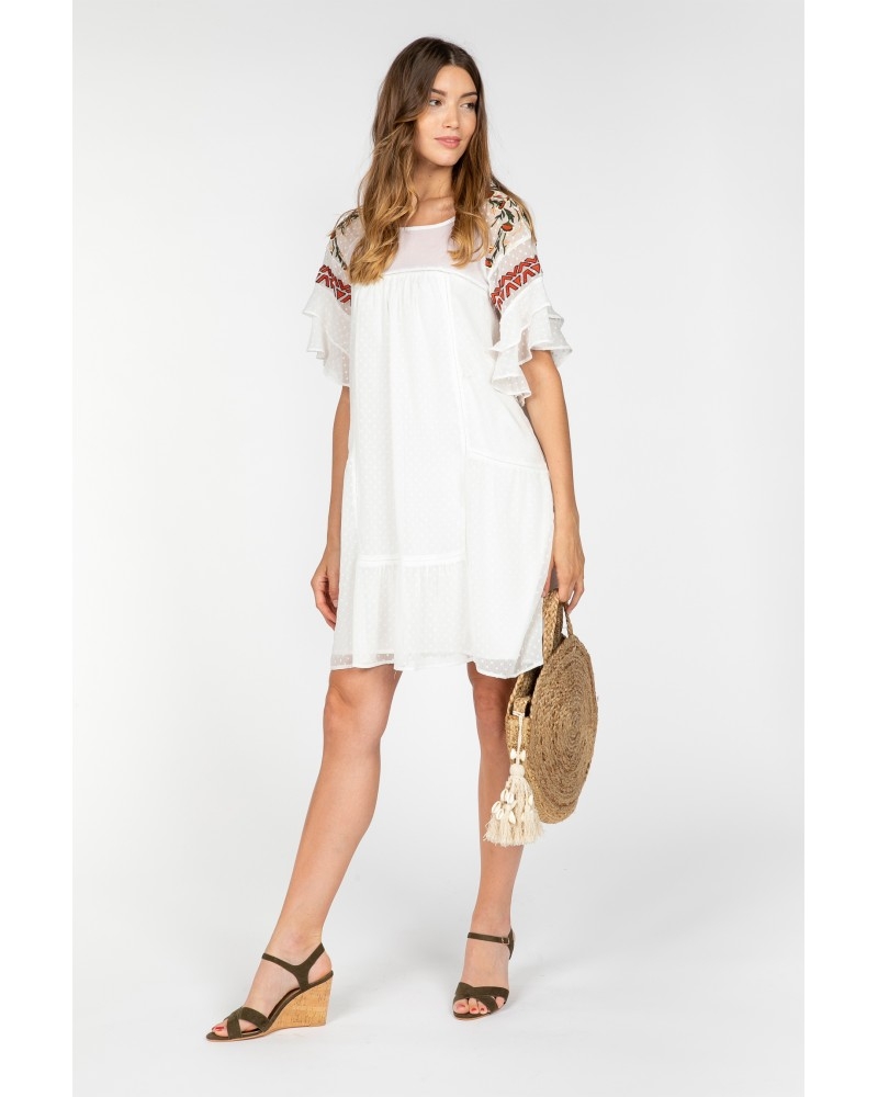 SEÑORETTA  VESTIDO  IBICENCO  BLANCO  FLORES   M/C  201190 T.MD