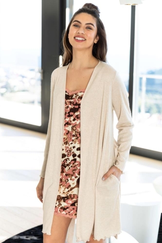 BARANDI BATA CORTA KIMONO MUJER INV. BI22-01 MARRON MUY CLARO T-XL