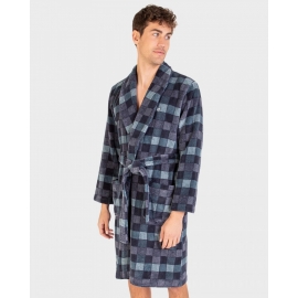 MASSANA BATA HOMBRE LARGA L716313 POLIESTER AZUL/CUADROS T.MD
