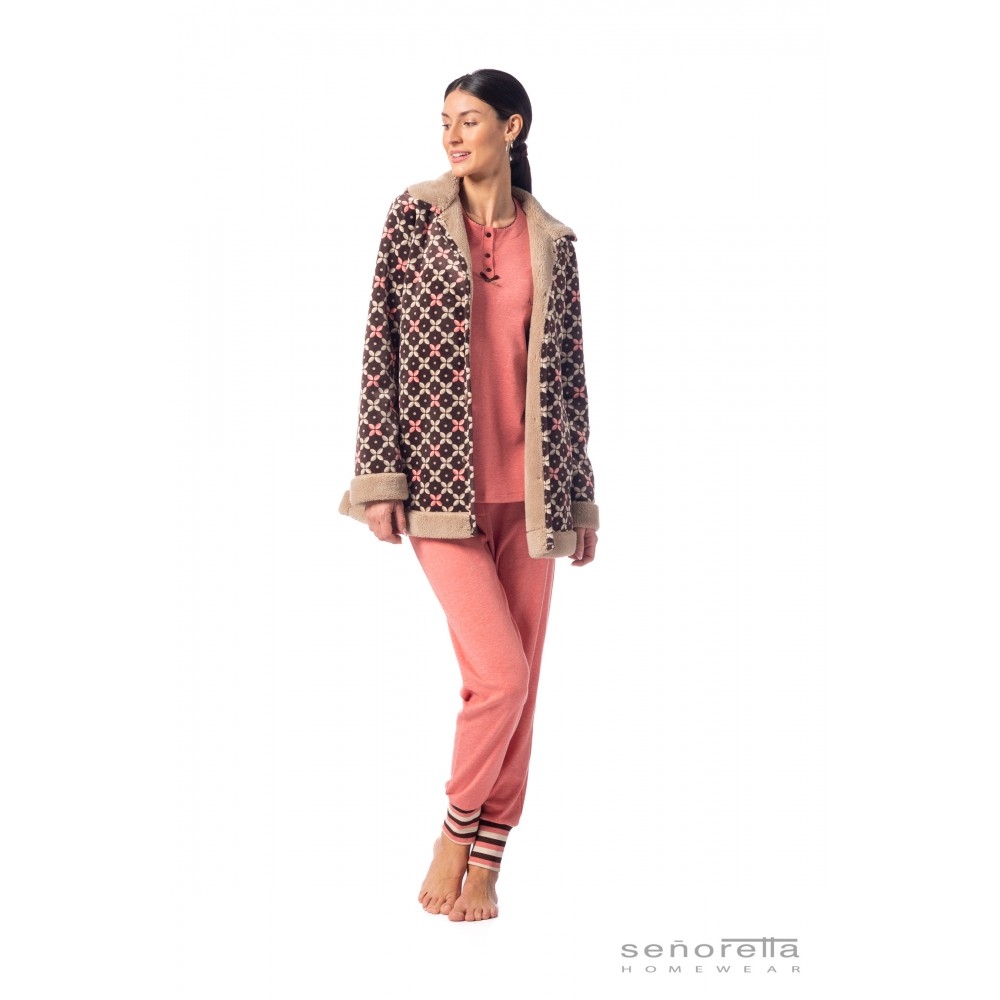 SEÑORETTA CONJUNTO DE BATA+PIJAMA MUJER INVERNO 222106 MARRON T.2XL