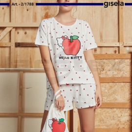 GISELA  PIJAMA MUJER M/C P/C HELLO KITTY  2/1788  BLANCO/MANZANA  T.L