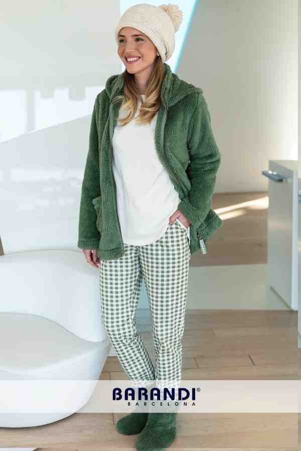 BARANDI BATA CREM.+PIJAMA MUJER INVIERNO MORRIS-41 VERDE T.L/G