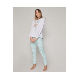 MR.WONDERFUL PIJAMA MUJER INVIERNO P/L M/L ALGODON  55777-0 BLANCO/UNICORNIO T.L/G