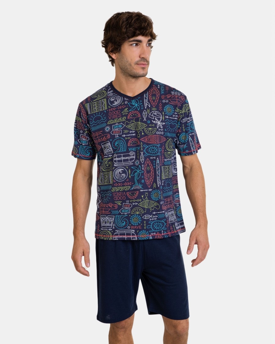 MASSANA PIJAMA HOMBRE VERANO P/C M/C ALG P241313 AZUL T.MD