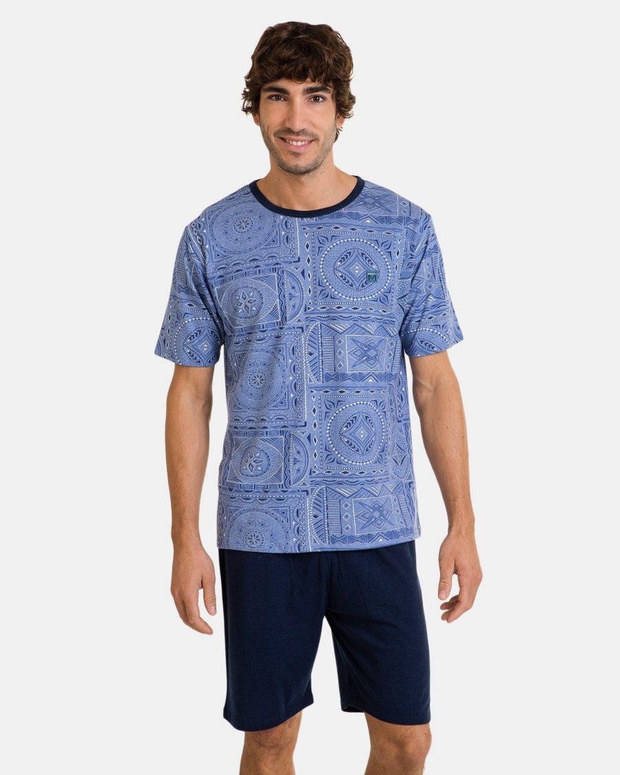 MASSANA PIJAMA HOMBRE VERANO P/C M/C ALG P241314 AZUL T.L/G