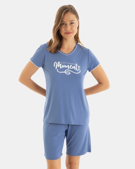 MASSANA PIJAMA MUJER P/C M/C P251251 BAMBU- AZUL T.L/G