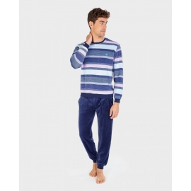 MASSANA PIJAMA HOMBRE INVIERNO P/L M/L 80%ALG 20%POLIST. AZUL/LISTAS P711326 T.MD