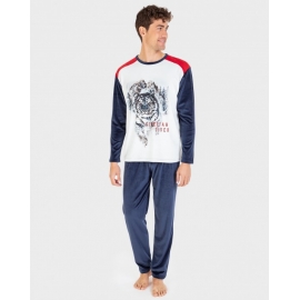 MASSANA PIJAMA HOMBRE INVIERNO P/L M/L 100% POLIESTER P711329  GRIS/NIEVE T.S/P