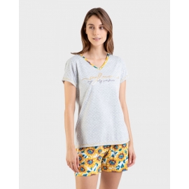 MASSANA  PIJAMA VERANO  MUJER M/C P/C GRIS  FLORES P 221207  T.XXL