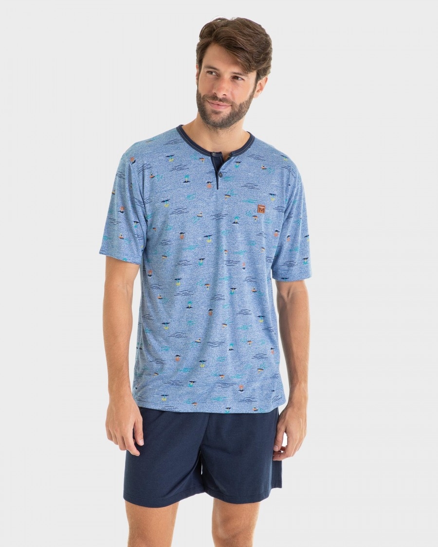 MASSANA PIJAMA HOMBRE VERANO P/C M/C VISCOSA P231321 AZUL T.XXL