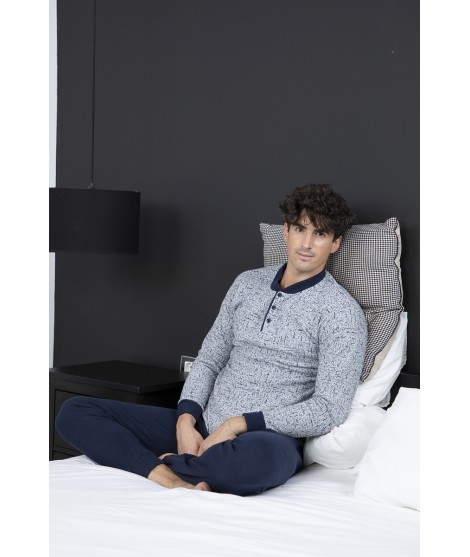 MUSLHER PIJAMA HOMBRE TALLA ESPECIAL INVIERNO FELPA 215617 MARINO T.3XL