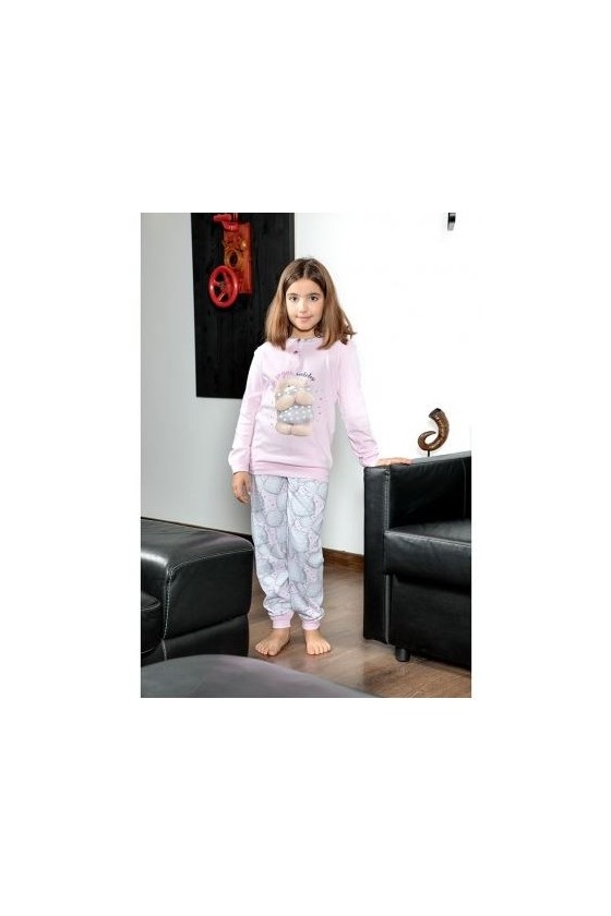 MUSLHER PIJAMA NIÑA INVIERNO P/L M/L ALGODON 214604 ROSA OSITO DORMILON T.16 años