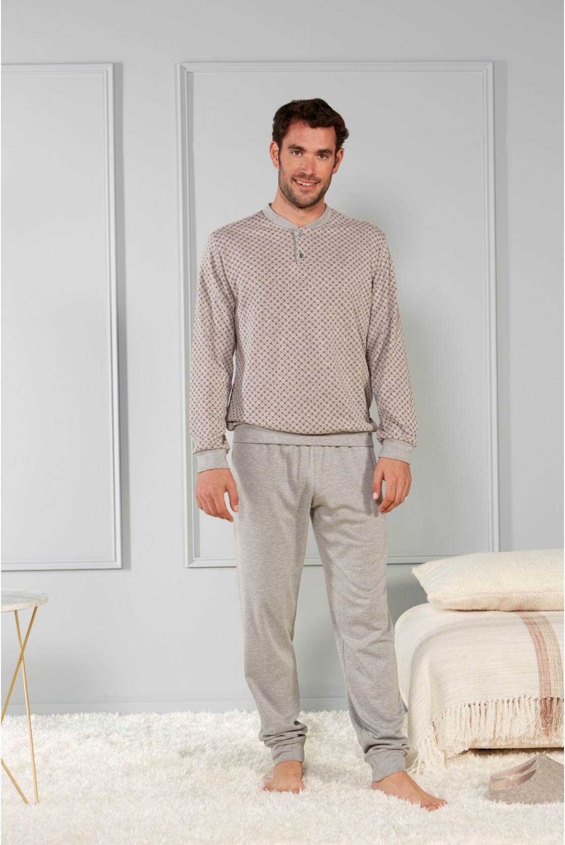 BELTY PIJAMA HOMBRE INVIERNO P/L M/L AFELPADO 50%ALG 50%POLIT GRANT/MARRON 21I-0331K-37 T.4XL