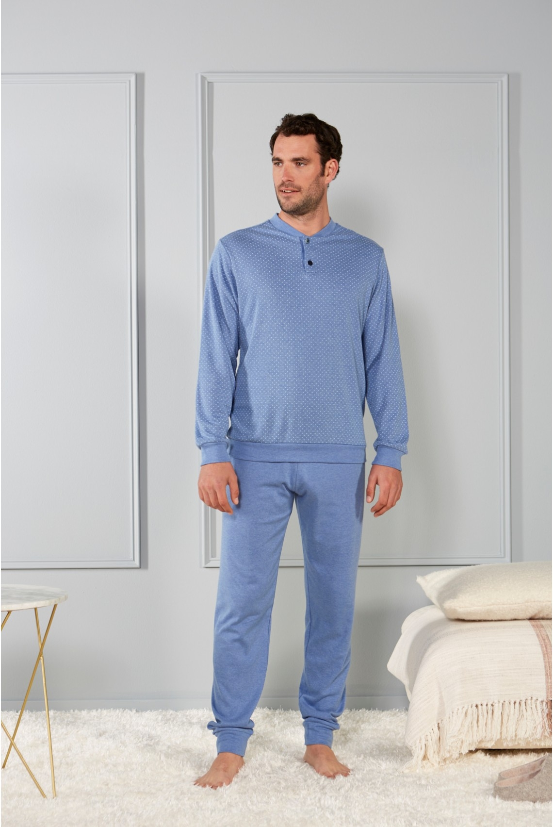 BELTY PIJAMA HOMBRE INVIERNO P/L M/L AFELPADO 50%ALG 50%POLIT 21I-0325K-35 AZUL T.2XL